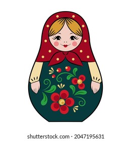 Matryoshka doll is a traditional souvenir from Russia. Vector illustration in cartoon style isolated on a white background.