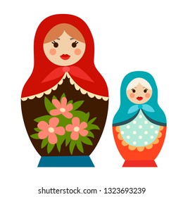 Matryoshka doll vector illustration. Russian tradicional symbol. Travel to Russia art cartoon style. Matryoshka doll isolated on a white background