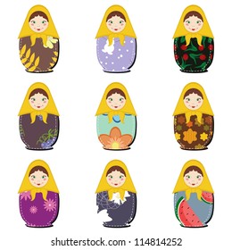 matryoshka dolls scrapbook on white