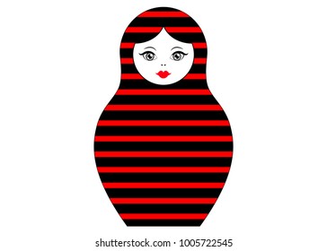 Matryoshka icon Russian nesting doll with red striped ornament  , vector isolated. 