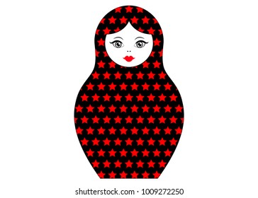 Matryoshka icon Russian nesting doll with red stars ornament , vector isolated