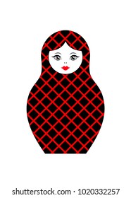 Matryoshka icon Russian nesting doll with red geometry ornament  , vector isolated 
