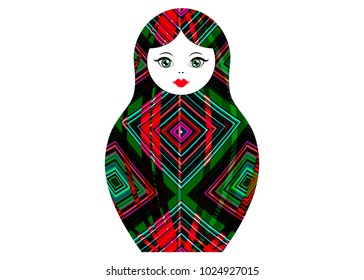 Matryoshka icon Russian nesting doll with colorful ornament , vector isolated