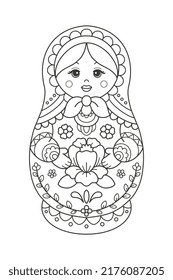 Matryoshka icon Russian nesting doll thin line art drawing printable coloring page