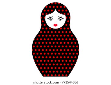 Matryoshka icon Russian nesting doll with ornament polka dot, vector isolated 