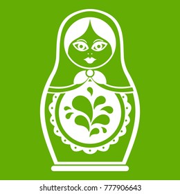 Matryoshka icon white isolated on green background. Vector illustration