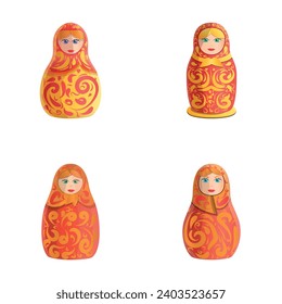 Matryoshka icons set cartoon vector. Russian doll. Traditional wooden toy, souvenir