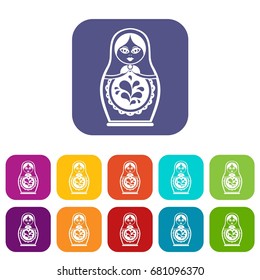 Matryoshka icons set vector illustration in flat style in colors red, blue, green, and other