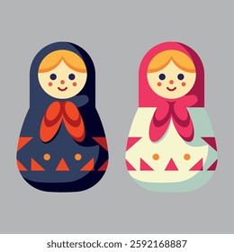 Matryoshka isolated on gray background. Matryoshka for Maslenitsa or Shrovetide holiday. Vector illustration