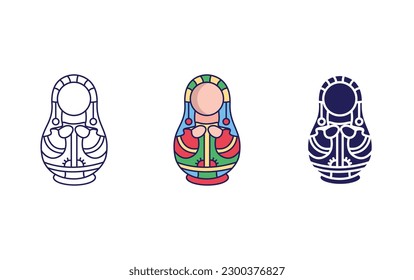 Matryoshka line and solid illustration icon