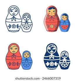 Icono de muñeca de anidamiento Matryoshka en estilo plano y de línea. Juguete nacional ruso. Ilustración vectorial.