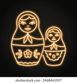 Icono de neón de muñeca de anidamiento Matryoshka. Juguete nacional ruso. Ilustración vectorial.