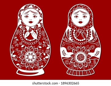 Matryoshka on red background for laser cutting. Russian folk symbol. Vector Illustration