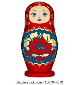 Matryoshka - Red Russian Nesting Doll. Traditional Russian Culture Wooden Doll Design. Vector Illustration.
