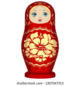 Matryoshka - Red and Yellow Russian Nesting Doll. Traditional Russian Culture Wooden Doll Design. Vector Illustration.