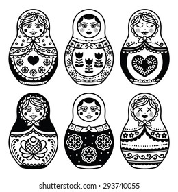 Matryoshka, Russian doll icons set 