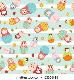 Matryoshka Russian doll seamless repeating pattern. Vector illustration