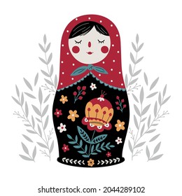 Matryoshka Russian Nesting Doll. Traditional Russian Culture. Folk toy. Babushka doll. Hand drawn vector illustration. 