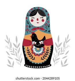 Matryoshka Russian Nesting Doll. Traditional Russian Culture. Folk toy. Babushka doll. Hand drawn vector illustration. 