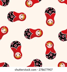 Matryoshka, Russian traditional wooden doll, cartoon seamless pattern background