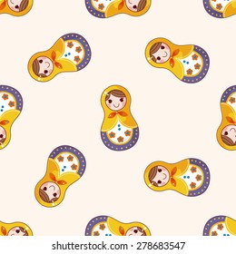 Matryoshka, Russian traditional wooden doll, cartoon seamless pattern background
