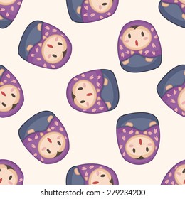 Matryoshka, Russian traditional wooden doll, cartoon seamless pattern background