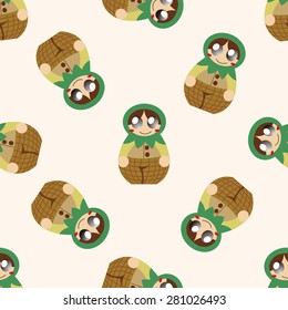 Matryoshka, Russian traditional wooden doll, cartoon seamless pattern background