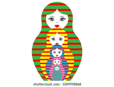 Matryoshka set icon Russian nesting doll with coloured striped ornament, vector illustration, isolated or white background