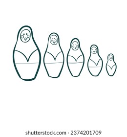 matryoshka set vector sketch simple doodle hand drawn line illustration isolated abstract sign symbol clip art