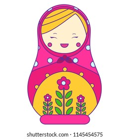 Matryoshka. Traditional russian nesting doll. Smiling Matreshka icon. Vector illustration