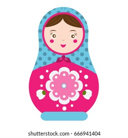 Matryoshka. Traditional russian nesting doll. Smiling Matreshka icon. Vector illustration, clip art