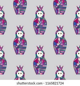 Matryoshka vector seamless pattern. Nesting doll character background. Abstract girls texture for wallpaper, wrapping paper, textile design, surface, phone case print, fabric.