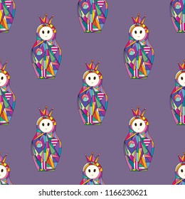 Matryoshka vector seamless pattern. Nesting doll character background. Abstract girls texture for wallpaper, wrapping paper, textile design, surface, phone case print, fabric.