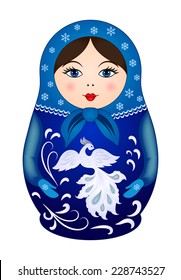 Matryoshka in winter style. Russian traditional wooden doll, vector pattern