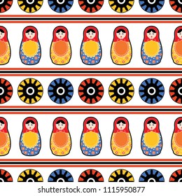 Matryoshkas. Russian pattern. Seamless vector background.