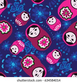 matryoska dolls seamless pattern vector