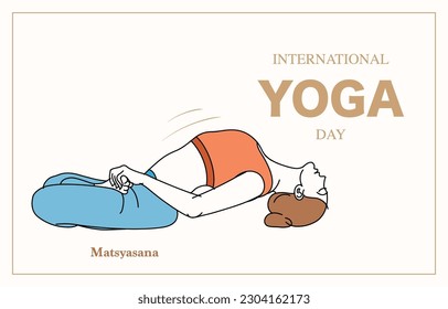 matsyasana yoga pose illustration for poster and for yoga day.