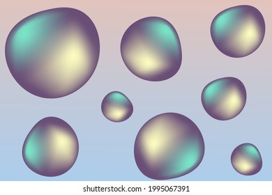 Matt 3d pearl gems, dark frosted abstract shape vector illustration with blue and silver patch of reflected light. Set of round shape pearl bubble, smooth and soft.