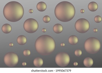 Matt bronze 3d pearl bubbles vector illustration with reflected lights. Set of dark round shape pearls gem, smooth and soft.