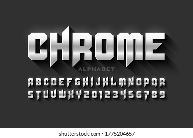 Matt chrome style, alphabet letters and numbers vector illustration