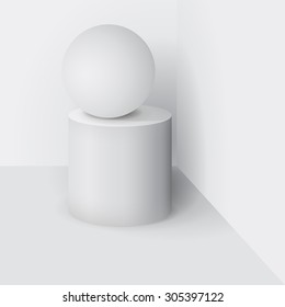 Matt white sphere and White cylinder  with shadow. Vector illustration