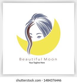 Matt Women's Logo With a crescent moon and a woman's hairstyle Under the concept of beauty of women like the moon