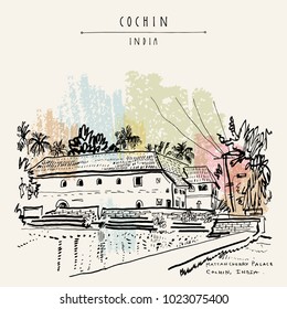 Mattancherry Palace (Portuguese Palace, Dutch Palace) in Cochin (Kochi), Kerala, India. Heritage colonial building with Portuguese and Dutch history. Famous historical landmark. Vector