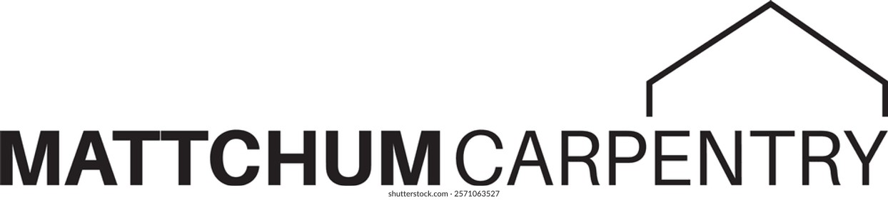 "Mattchum Carpentry," featuring a minimalist design with bold black text and a roofline symbol representing carpentry or construction work, emphasizing professionalism and craftsmanship.