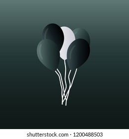 Matte balloons for event design. Balloons isolated in the air on a dark background. Evening decorations for birthday, anniversary, celebration.