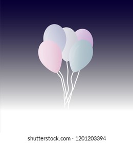 Matte balloons for event design. Balloons isolated in the air on a dark background. Evening decorations for birthday, anniversary, celebration.