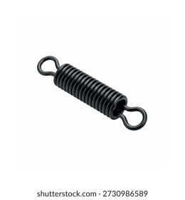 Matte black steel extension spring with dual loops isolated on white background