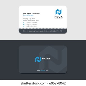 matte business card with blue logo as letter N
