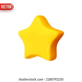 Matte golden star shape. Yellow star. Realistic 3d design element In plastic cartoon style. Icon isolated on white background. Vector illustration