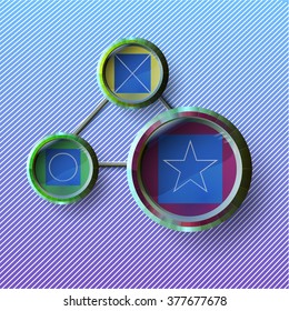 matte metal ring with barbed .c reflexes and a glass cover and without it on a striped background. Bottles of different sizes are connected by each other